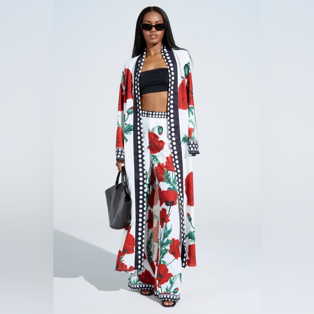 AKIRA White Kimono with Red Floral Design